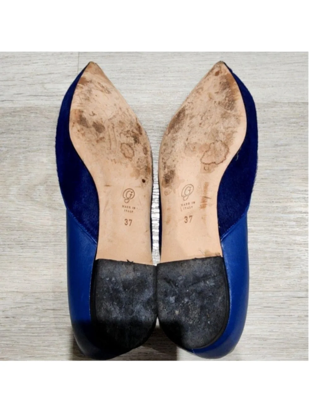 M. Gemi Shoes Womens 7 Blue Leather Pointed Toe Ballet Flats Slip On Italy